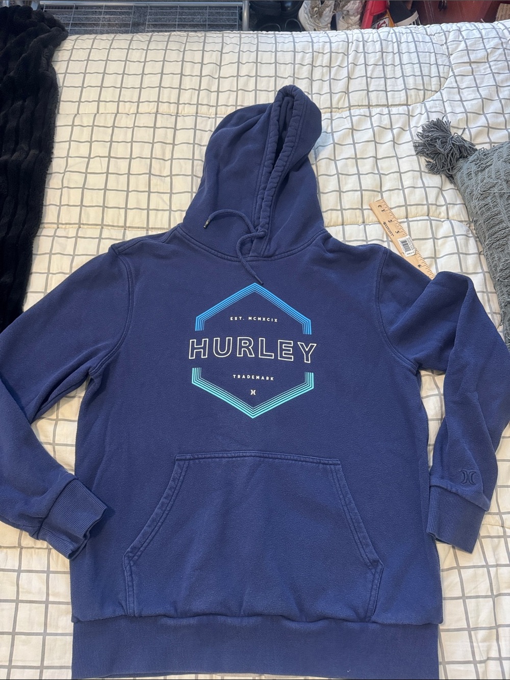 Hurley Men’s Navy Blue Hoodie with Teal Logo